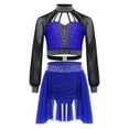thumbnail image 1 of Haitryli Kids Girls Two Piece Ballet Lyrical Dance Outfit Long Sleeve Shiny Rhinestone Crop Top with Ruched Skirt Blue 16, 1 of 4