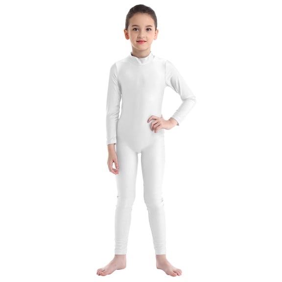 Haitryli Kids Girls Unitard Full Body Long Sleeve One Piece Ballet Dance Gymnastics Leotard Dancewear Ivory 3-4