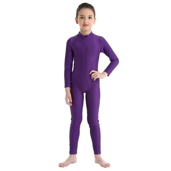Haitryli Kids Girls Unitard Full Body Long Sleeve One Piece Ballet Dance Gymnastics Leotard Dancewear Purple 11-12