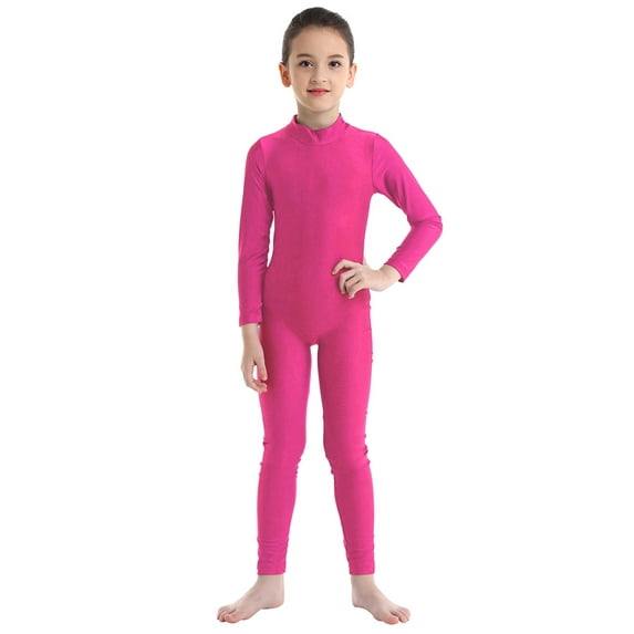 Haitryli Kids Girls Unitard Full Body Long Sleeve One Piece Ballet Dance Gymnastics Leotard Dancewear Rose 4-5