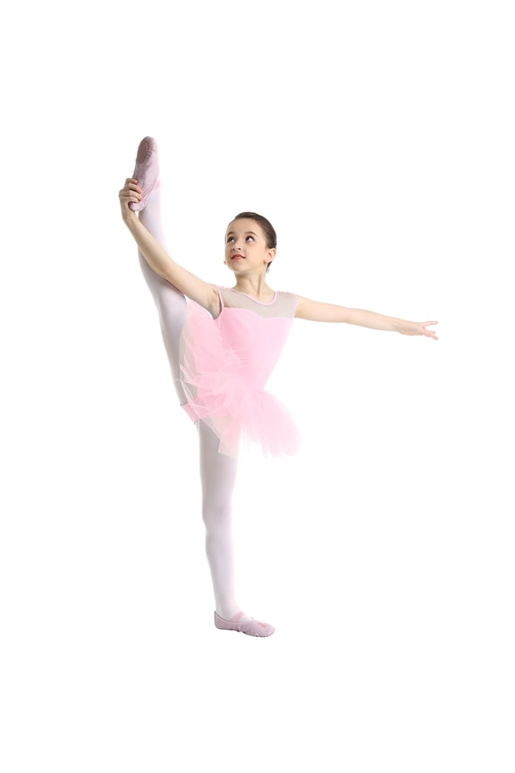 Kids Little Girls Mesh U Back Ballet Dance Leotard Tutu Dress Ballerina Gymnastics Pink 4