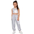 thumbnail image 1 of Haitryli Kids Shiny Jazz Disco Outfits Hip Hop Dance Shorts Sets Cheer Outfit for Competitions Ballet Silver 2-3, 1 of 5