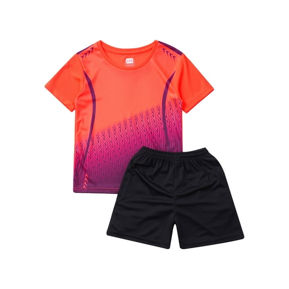 Haitryli Kids Soccer Jersey Training Uniform Boys Football Practice Shirts and Athletic Shorts Set Orange XXS/26