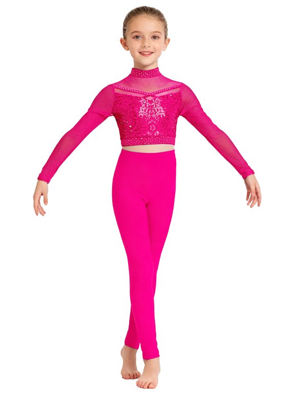 Little Girls Gymnastic Tracksuit 2pcs Dance Workout Activewear Yoga Leggings Pants With Tank Top Athletic Outfits Hot Pink 6