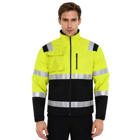 Haitryli Men Adults Hi Vis Work Jacket Reflective Fleece Safety Jacket with Pockets High Visibility Outdoor Work Coat Fluorescent Green L