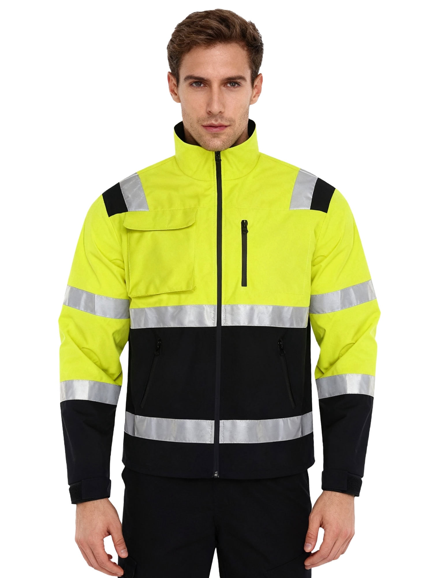 Haitryli Men Adults Hi Vis Work Jacket Reflective Fleece Safety Jacket ...