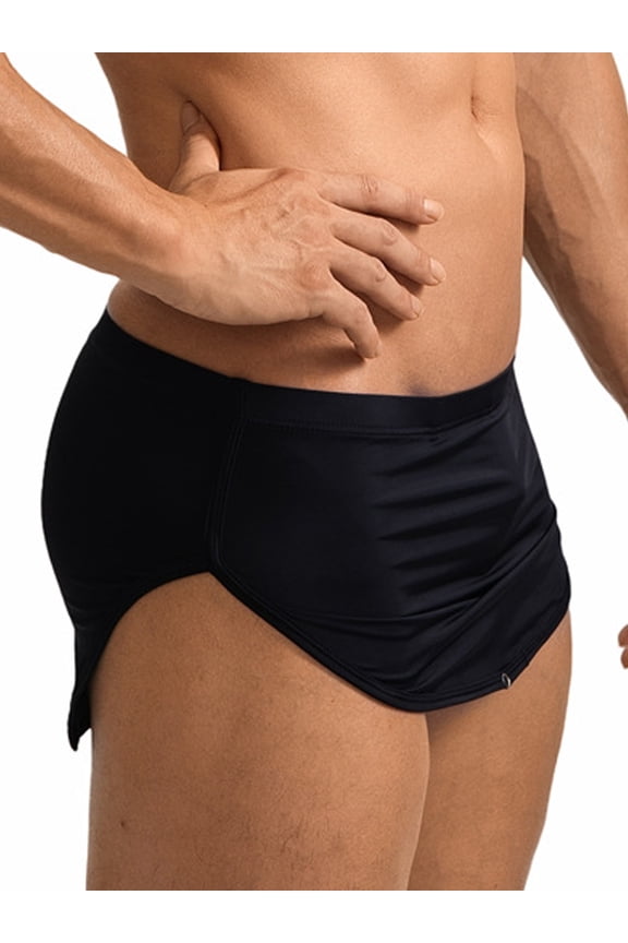 Men Athletic Boxer Shorts Sides Split Press Button Crotch Boxer Briefs Running Sports Shorts Black L