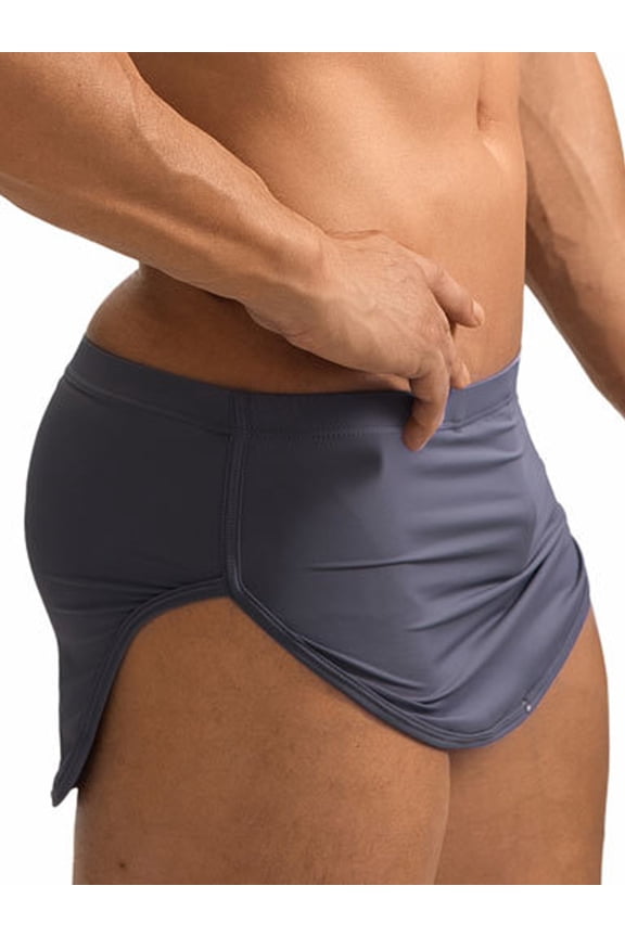 Men Athletic Boxer Shorts Sides Split Press Button Crotch Boxer Briefs Running Sports Shorts Grey XXL