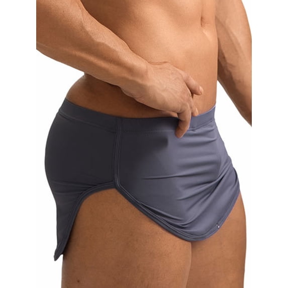 Haitryli Men Athletic Boxer Shorts Sides Split Press Button Crotch Boxer Briefs Running Sports Shorts Grey XXL