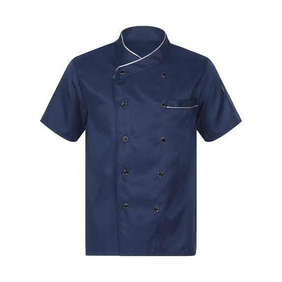 Haitryli Men Short/Long Sleeve Chef Coat Solid Chef Jacket Cooking Uniform Blue Short Sleeve M