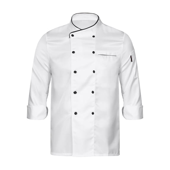 Haitryli Men Short/Long Sleeve Chef Coat Solid Chef Jacket Cooking Uniform White Long Sleeve L