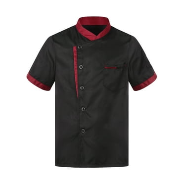 Haitryli Men Women Short Sleeve Chef Jacket Coat Hotel Restaurant Work Shirt Uniform Black XXL