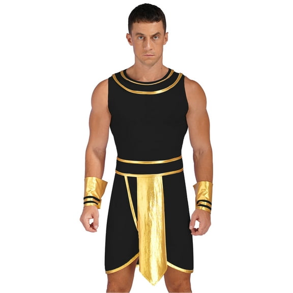 Haitryli Men's 3 Pieces Mr Toga Greek God Set Adult Party Toga Roman Dress with Wristband Black 3XL
