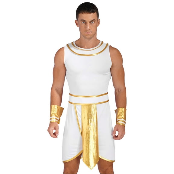 Haitryli Men's 3 Pieces Mr Toga Greek God Set Adult Party Toga Roman Dress with Wristband White L