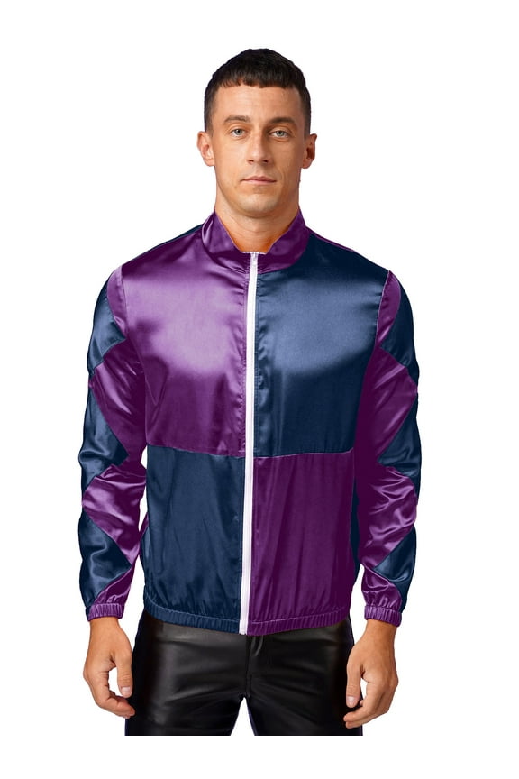 Men's Adult Fancy Dress Long Sleeve Jacket Blazer Uniforms Coat Purple&Navy Blue 3XL