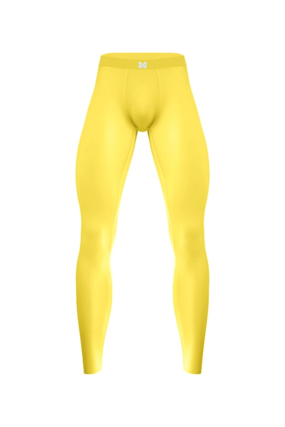 Men's Athletic Compression Pants Cool Dry Gym Leggings Workout Tights Sport Baselayer Yellow L