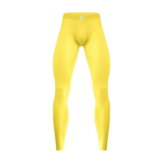 Haitryli Men's Athletic Compression Pants Cool Dry Gym Leggings Workout Tights Sport Baselayer Yellow XXL