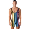 thumbnail image 1 of Haitryli Men's Athletic Wrestling Singlets Striped Rainbow One-piece Bodysuit Boxer Underwear Rainbow XXL, 1 of 7