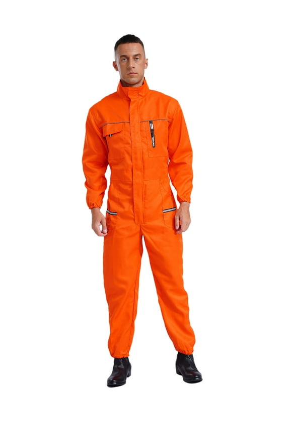 Men's Coveralls Workwear Long Sleeve Front Zipper Jumpsuits Mechanics Bodysuits Overalls Orange 160/S