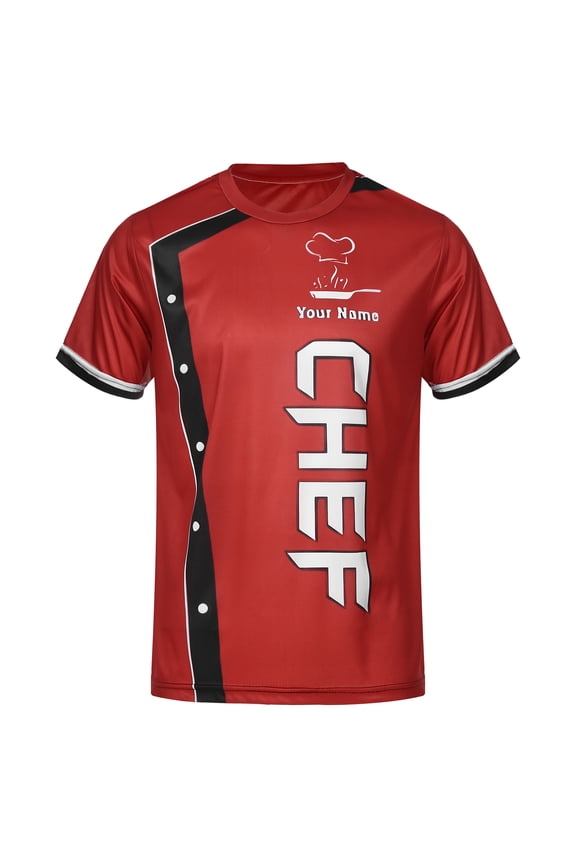 Men's Custom Chef Shirt Printed Graphic Short Sleeve Chef Coat Restaurant Kitchen Chef Top Uniform Red XL