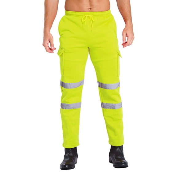 Haitryli Men's High Visibility Safety Pants Hi Vis Reflective Utility Work Pants Public Service Workwear Green XXL
