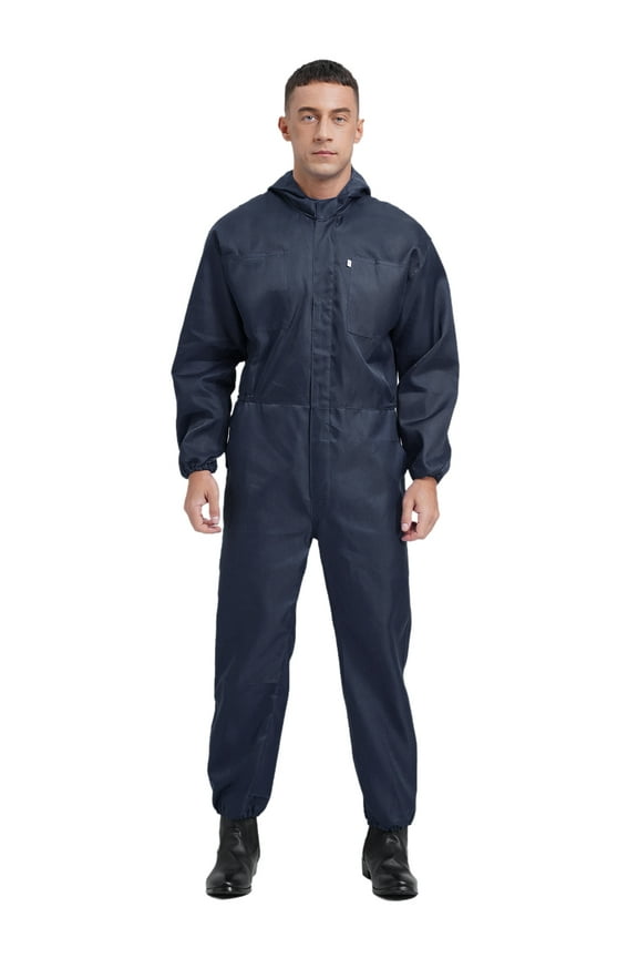 Men's Long Sleeve Work Overall Jumpsuit Front Half Zipper Coverall with Overlapping Placket Navy Blue 3XL/185
