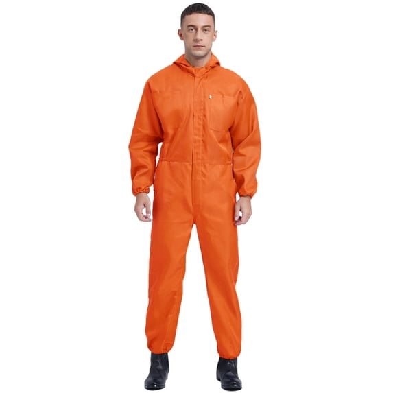 Haitryli Men's Long Sleeve Work Overall Jumpsuit Front Half Zipper Coverall with Overlapping Placket Orange M/165