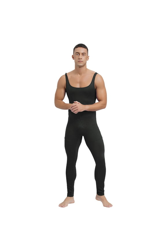 Men's One Piece Athletic Unitard Full Body Jumpsuit Spandex Dancewear Catsuit Tank Rompers Black 3XL