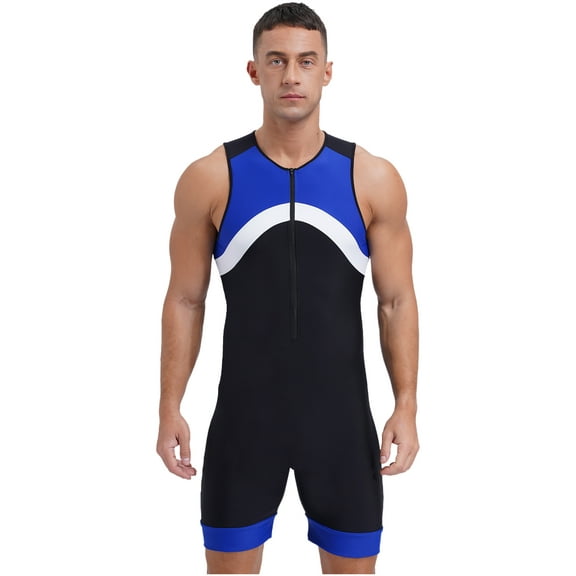 Haitryli Men's One Piece Boyleg Bodysuit Zip Swimming Surfing Wetsuit Swimwear Shorty Bathing Suit Blue XL