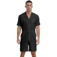 thumbnail image 1 of Haitryli Men's Rompers Solid Color Turn-Down Collar Short Sleeve Casual One Piece Overalls Black M, 1 of 6