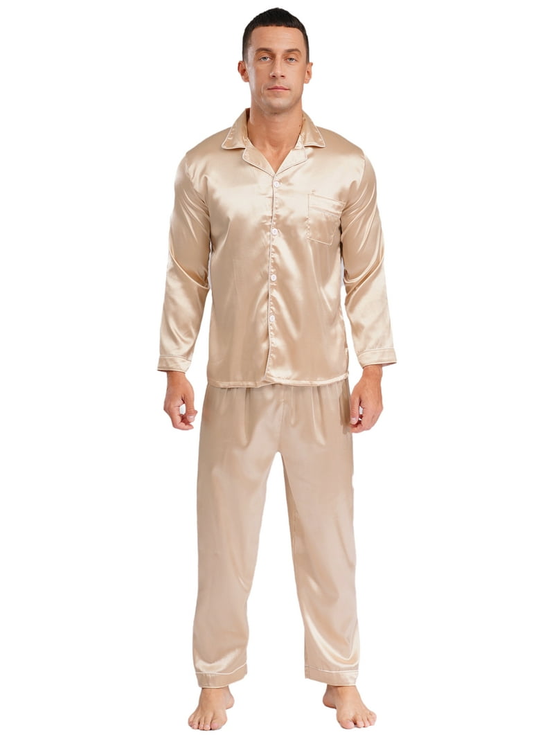 Haitryli Men's Satin Pajama Set 2-Piece Sleepwear Loungewear