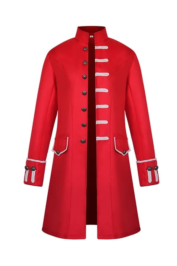 Men's Steampunk Vintage Tailcoat Jacket Retro Gothic Victorian Frock Coat Uniform Halloween Red XXL