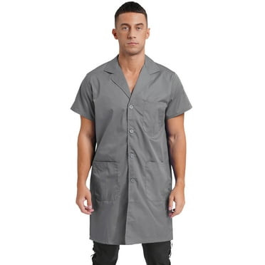 Haitryli Men's Unisex Lab Coat Short Sleeve Front Button Jackets Wear Resistant Dustproof Work Coat Gray 195