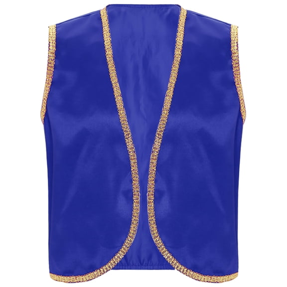 Haitryli Men's Vest Tops Shiny Satin Shirts Sleeveless Waistcoat Royal Blue S