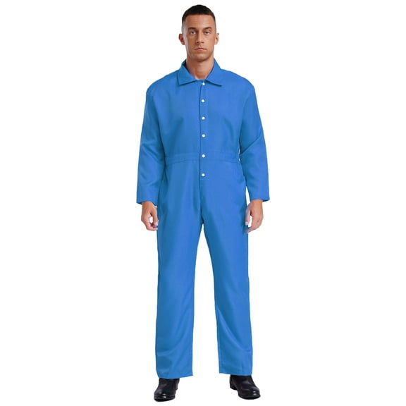 Haitryli Men's Work Coveralls Workwear Lightweight Long Sleeve Button-up Loose Fit One Piece Jumpsuit Blue XXL