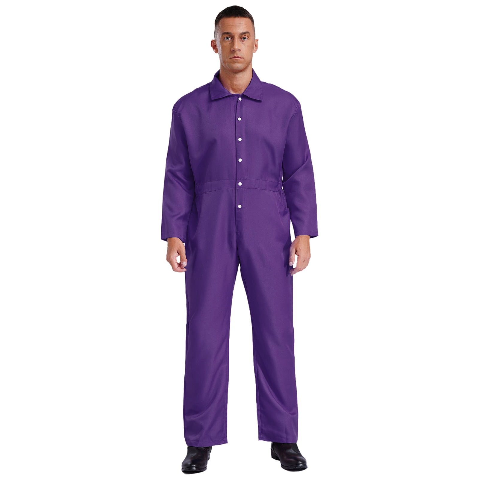 Haitryli Men's Work Coveralls Workwear Lightweight Long Sleeve Button-up Loose Fit One Piece Jumpsuit Purple L