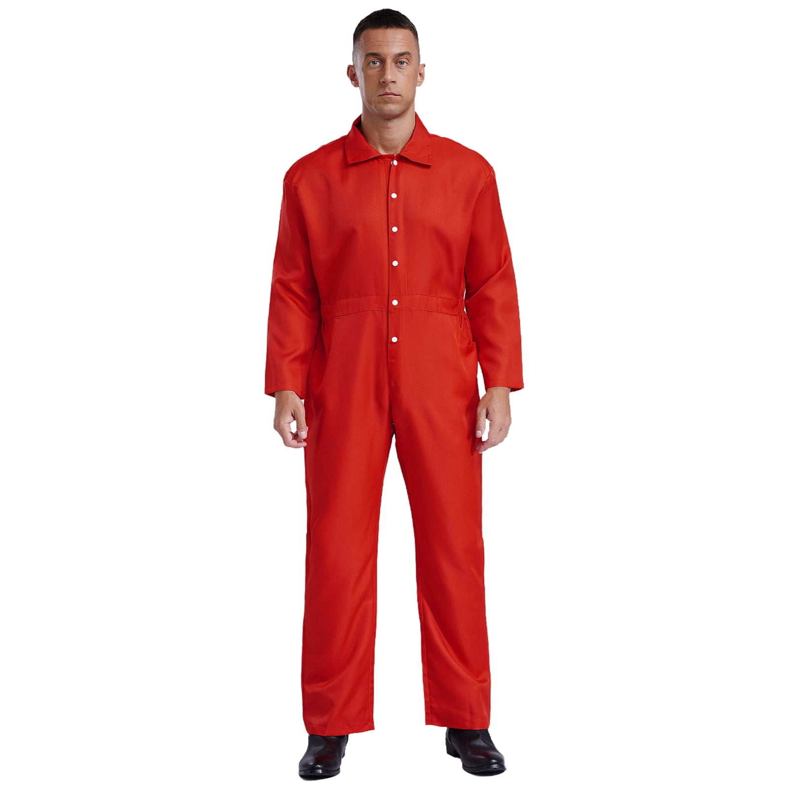 Haitryli Men's Work Coveralls Workwear Lightweight Long Sleeve Button-up Loose Fit One Piece Jumpsuit Red 3XL