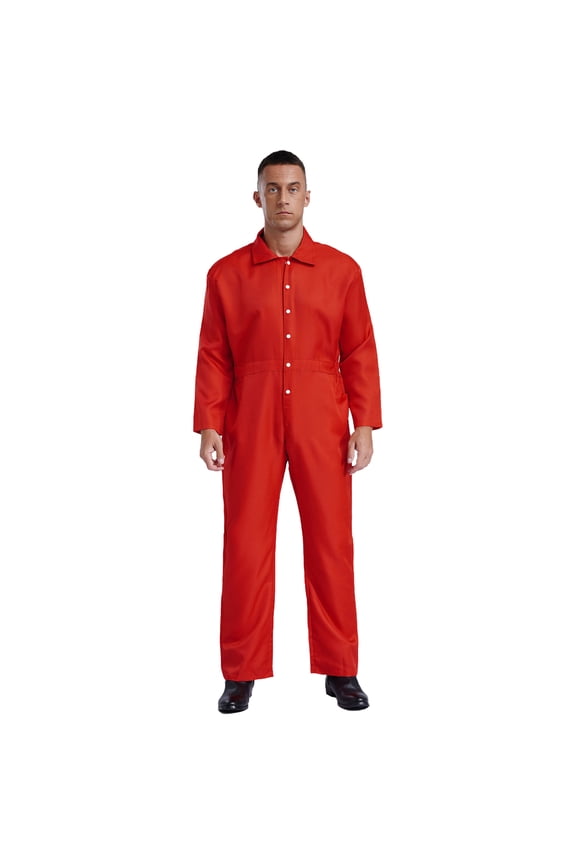 Men's Work Coveralls Workwear Lightweight Long Sleeve Button-up Loose Fit One Piece Jumpsuit Red XL
