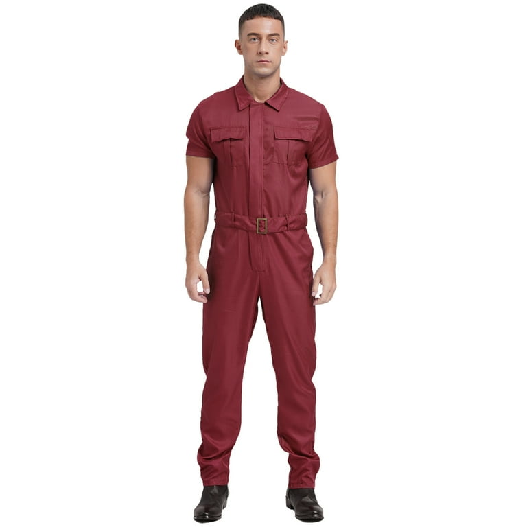 Haitryli Men's Work Utility Jumpsuits Short Sleeves Front Half