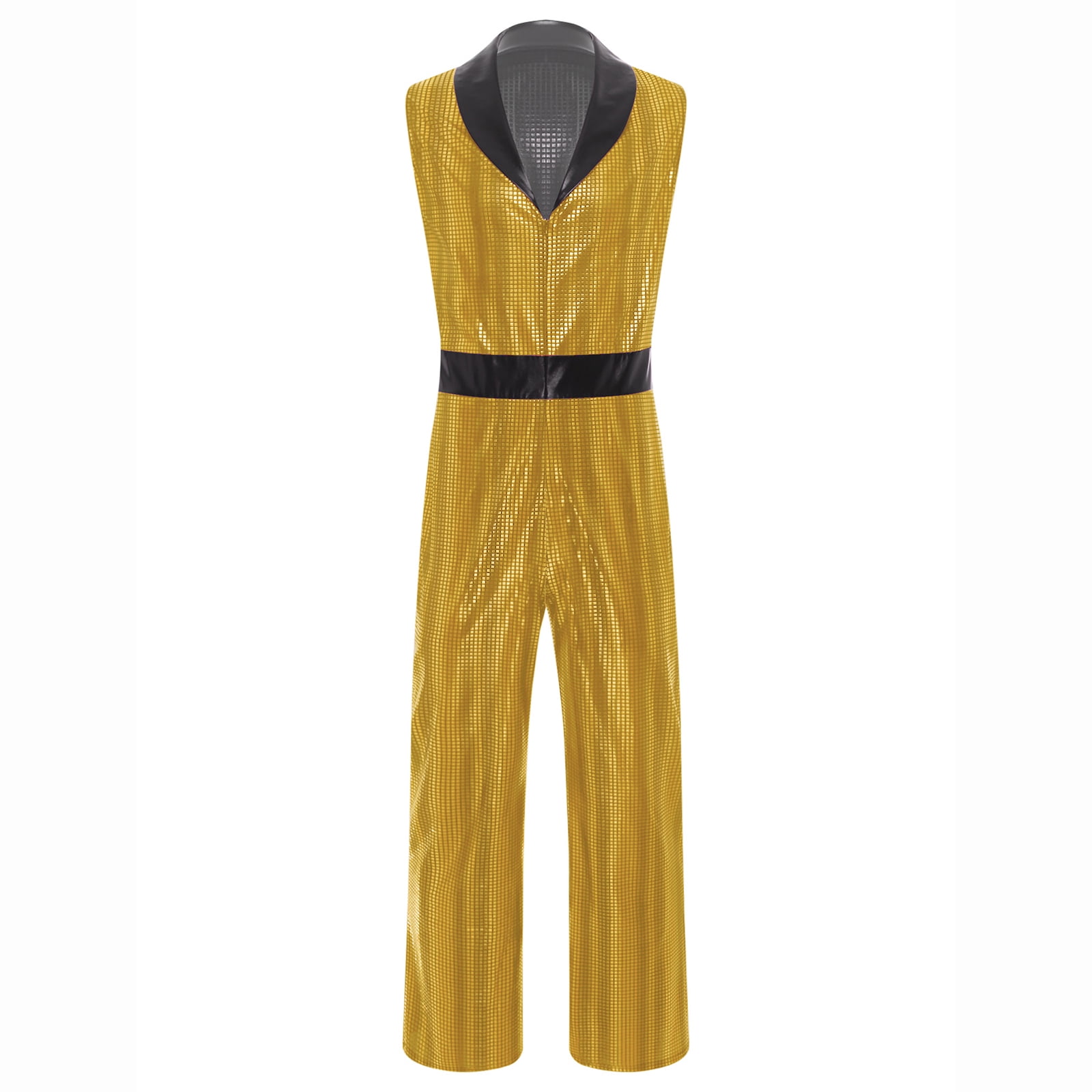 Haitryli Mens 70s Disco Jumpsuit V Neck Sleeveless Wide Leg Bodysuit ...