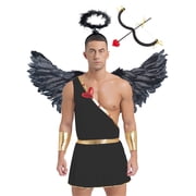 Haitryli Mens Adult Cupid Costume Greek Roman God of Love Valentine Dress Up with Wings Headband and Black M