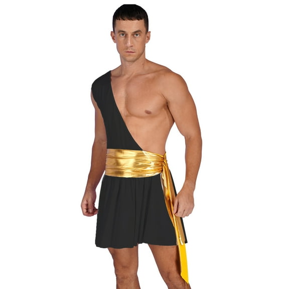 Haitryli Mens Ancient Roman Greek Gods Toga Costume Adult Senator Caesar Robe Party Fancy Dress Black XXL