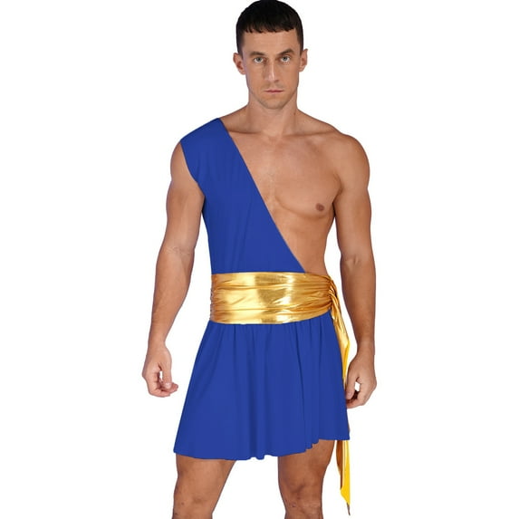 Haitryli Mens Ancient Roman Greek Gods Toga Costume Adult Senator Caesar Robe Party Fancy Dress Blue L