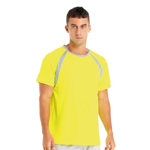 Haitryli Mens Athletic Sport Shirts Short Sleeve Sun Protection Rash Guard Tops Outdoor Undershirt Yellow S