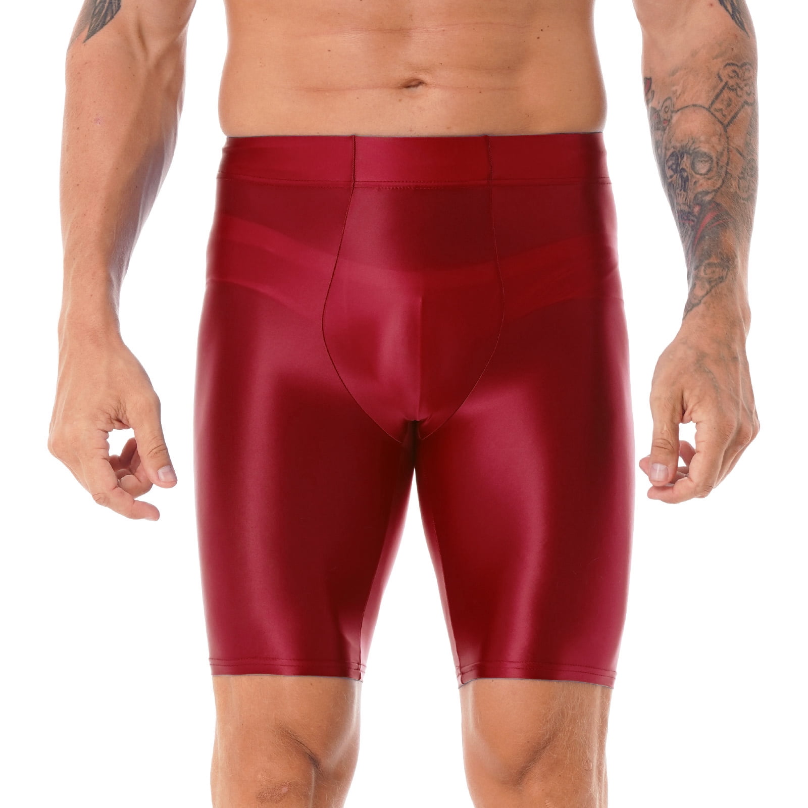 Haitryli Men’s Compression Sports Tight Shorts Glossy Athletic Swim