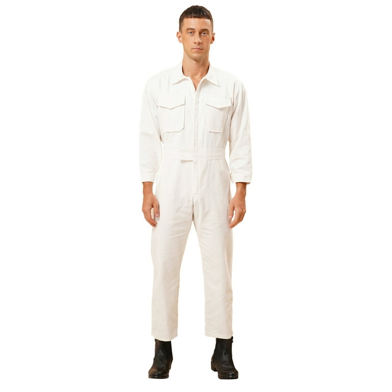 Haitryli Mens Long Sleeve Wide Leg Mechanic Uniform Workshop Auto Workwear Work Jumpsuit Coverall White 3XL Walmart
