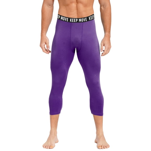 Haitryli Mens Quick Dry Compression Tights Sport Athletic Pants Calf Length Legging Sleep Base Layer Purple 3XL