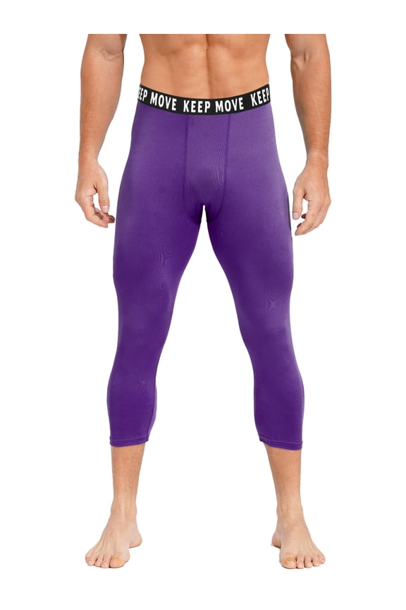 Mens Quick Dry Compression Tights Sport Athletic Pants Calf Length Legging Sleep Base Layer Purple XXL