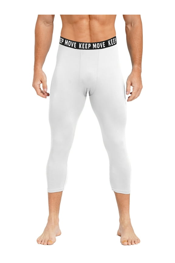 Mens Quick Dry Compression Tights Sport Athletic Pants Calf Length Legging Sleep Base Layer White M