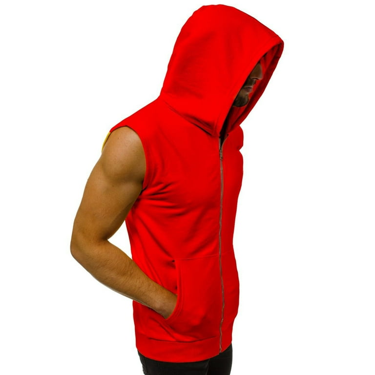 Haitryli Mens Sleeveless Hoodie Zip Up Hooded Sweatshirt with